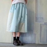 着物リメイク*ギャザースカート*薄緑涼し気パッチ