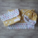 misario207様専用ページ　お弁当3点セット（うさぎ・黄色の水玉）横入れ封筒型のお弁当袋・コップ袋・ランチョンマット