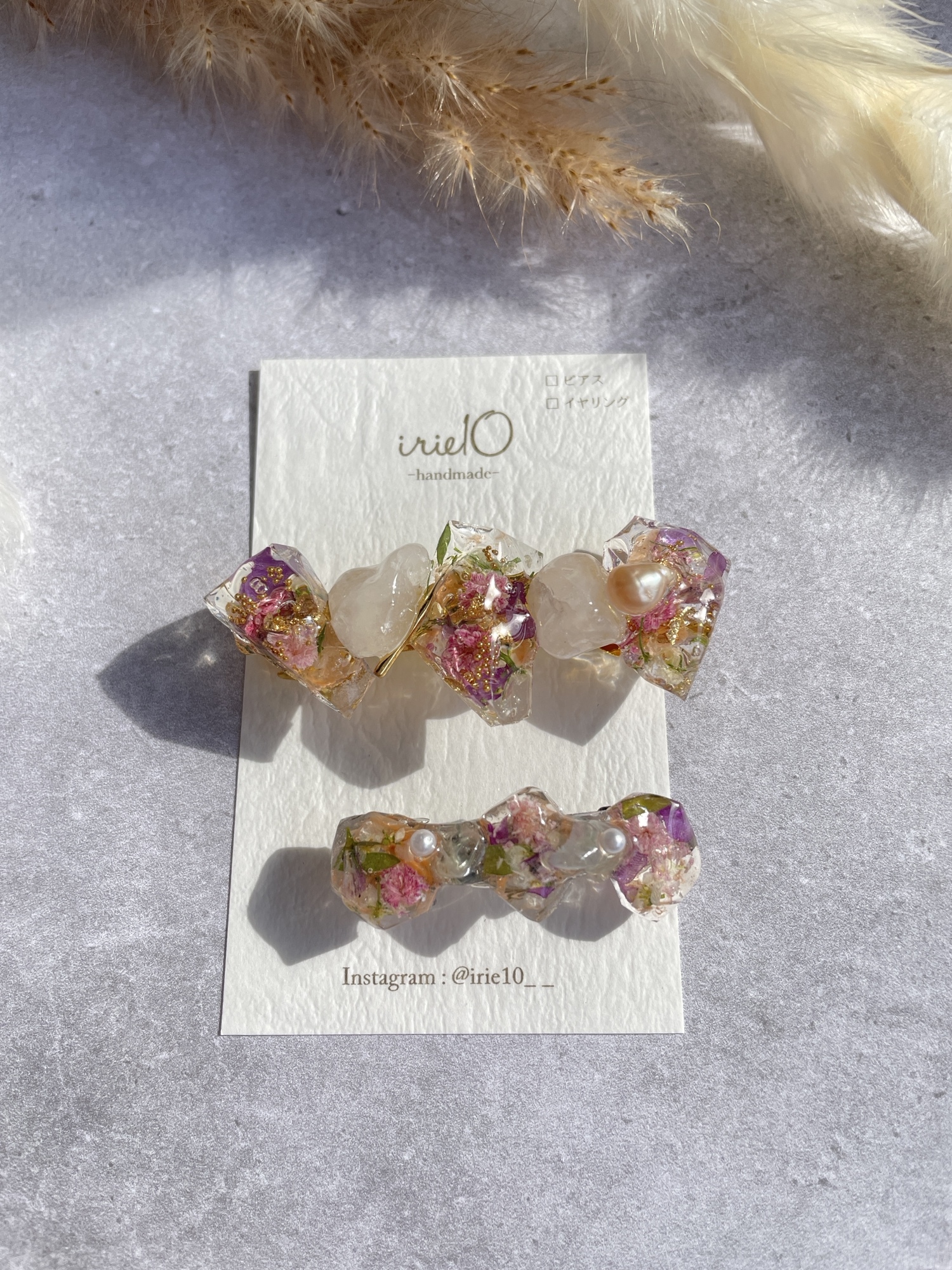 鉱石風お花のバレッタ大(10cm)