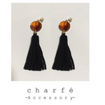 【人気】べっこう柄タッセルピアス