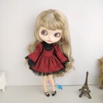 818.※ブライスアウトフィット※ワインレッドの姫袖クラシカルワンピース 