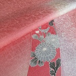 🐇桃色 京友禅 熨斗模様 正絹付け下げ 丹後ちりめん No.3-9 【100cm×36cm】反物より裁断 和布 生地 はぎれ リメイク素材 silk100%