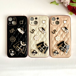 キルティングiPhoneカバー⭐︎おしゃれファッションデコパーツカバー☆桜色