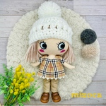 🍂着せ替え〈3点セット〉可愛いෆ̈(ぽんぽん帽子・レース付きトップス・レギンスパンツ)ෆ̈White ベージュチェック　レギンスパンツ　大人可愛いෆ̈🎵🧶