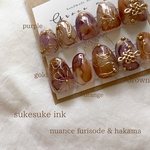 【現品】振袖ネイル 袴ネイル 和柄ネイル ニュアンスネイル 透け感ネイル インクネイル トレンドネイル 水引ネイル