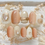 SALE!現品ネイルチップ NO.230124(3)＊1０本セット【ラウンドショート】ニュアンス　ブライダル お呼ばれ　和装　卒業式　成人式