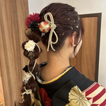 【再販10】紐アレンジ　金箔　成人式　卒業式　結婚式　ワインレッド　マム　ブラック　ゴールド　髪飾り　ヘッドドレス　ヘアアクセサリー　振袖　袴