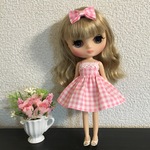 ミディブライスサイズ ワンピース ギンガムチェック ピンク リボン付き