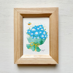 🌼透明水彩画「ネモフィラの花束」 イラストミニ額  春　花　フラワー　プチギフト 入園入学　バレンタイン　ウェディング　母の日　父の日　プチギフト 