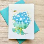 🌼透明水彩画「ネモフィラの花束」 2枚セット　イラスト ミニカード バースデーカード ミツバチ　春　花　フラワー　入園入学　バレンタイン　バレンタインカード　父の日　母の日　ウェディング