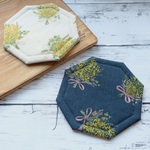 【ふんわり布コースター】２色ミモザ　八角形　2枚