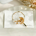 Po01再販✨ パールリーフとゴールドリング　ポニーフック  ハンドメイド ヘアアクセサリー