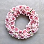 No.wreath-15510★ピンクバラのリース(２) (春のリース・バレンタイン) 38cm・アートフラワー/造花リース/大型リース/壁掛け
