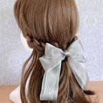【送料無料】Newビッグダブルリボン シルバー ワイヤーリボン 銀色 ポニーフック バレッタ ゴム ヘアアクセサリー 緑 シンプル 入学式 入園式 卒業式 卒園式 袴 大きめ 大きめリボン 