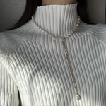 淡水パール ロングチェーンネックレス［GSN082］パールネックレス　ステンレス　チェーンネックレス　個性的　ポリマークレイ　ルチルクォーツ　天然石　バロックパール