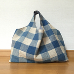 （ご予約品）手提げバッグ ブルー×ベージュチェック③