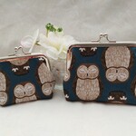 NEW✨　手書き風ぷっくりがま口ポーチ👛　ふくろうネイビー　夜行性の鳥達　小銭入れ小物入れ　 ハンドメイド　プレゼントにも