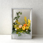 ミモザと薔薇のウッドフレームアレンジ♪黄色薔薇 プリザーブドフラワー母の日花ブリザードフラワー結婚式誕生日プリザ薔薇プレゼント誕生日バラギフト花器サプライズ結婚祝い退職祝い卒業祝いリボン 