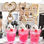  【クリームソーダ】ピンク　キーホルダー　バッグチャーム　昭和レトロ　ミニチュア