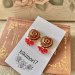 ピアス🔴ルビーレッドFlowerビーズ刺繍