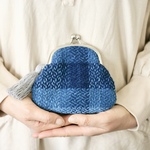 手織りがま口ポーチ　海×空