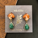 オレンジスターチスとシャンパンゴールド紫陽花のピアス／イヤリング