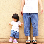 パパとお揃い＊ストライプのイージーパンツ＊ブルー