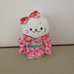 ☆しろたん☆飾り襟付振り袖風着物👘＆リボンのセット(ピンク色)