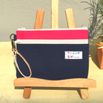 ダブルファスナーポーチ    ピンク×紺