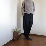 ウールツイード風ポリエステルのコクーンパンツ・黒