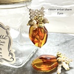 【NEW】2pcs★charm・ribbon＋amber（アクリル&リボンチャーム）