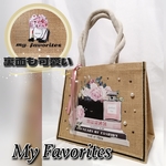 ♡バラ🌹バッグ👜パフューム🌼積み上がった本📖淡いふんわりピンクにパール×スタッズ✨お上品にも程があるっ💕リボンもひらっと可愛い🎀両面可愛いなんて反則…✨一年中使えるジュートバッグ👜