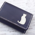 牛革カードケース（名刺もＯＫ）ネコのワンポイント