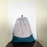 トリコロールボーダー体操服入れ　セルリアンブルーツイル切替　35×30 ループ付