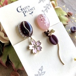 【桜カフェラテ】　ネジバネ式イヤリング(※金具変更不可)　レジンアクセサリー