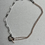 ハート&チェーン　ピンクゴールド、シルバー、バイカラーネックレス