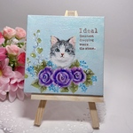 猫の絵（ミニイーゼル付）ミニキャンバス画　