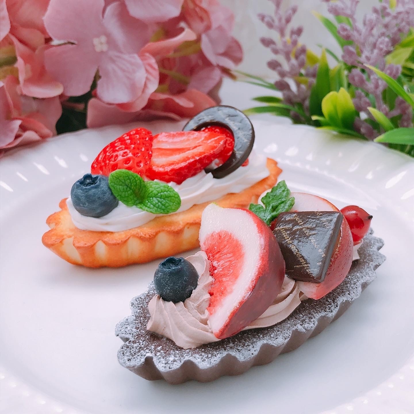 3種のベリーブルーベリーショートケーキハンドメイドフェイクスイーツ