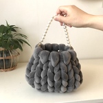 ダークグレー　ベロア　マンドゥバッグ　Sサイズ　パーティバッグ