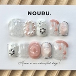 新作！ ピーチミルク🍑🍼🩰  サイズオーダーネイルチップ/チビ爪/短爪/ベリーショート/お花/フラワー/パール/ビジュー/シルバー/ピンク/個性派/成人式/前撮り/入学式/卒業式