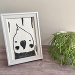 【送料無料】木版画　いんこ