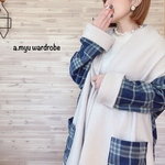 a.myu 春♪ストールカーディガン グレーと綺麗めブルーのチェック