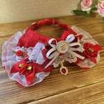 犬・猫の首輪　26～29　cocoちゃんリボンチョーカー　残2個限定・赤・姫・小薔薇柄・プリンセス・ロココ調