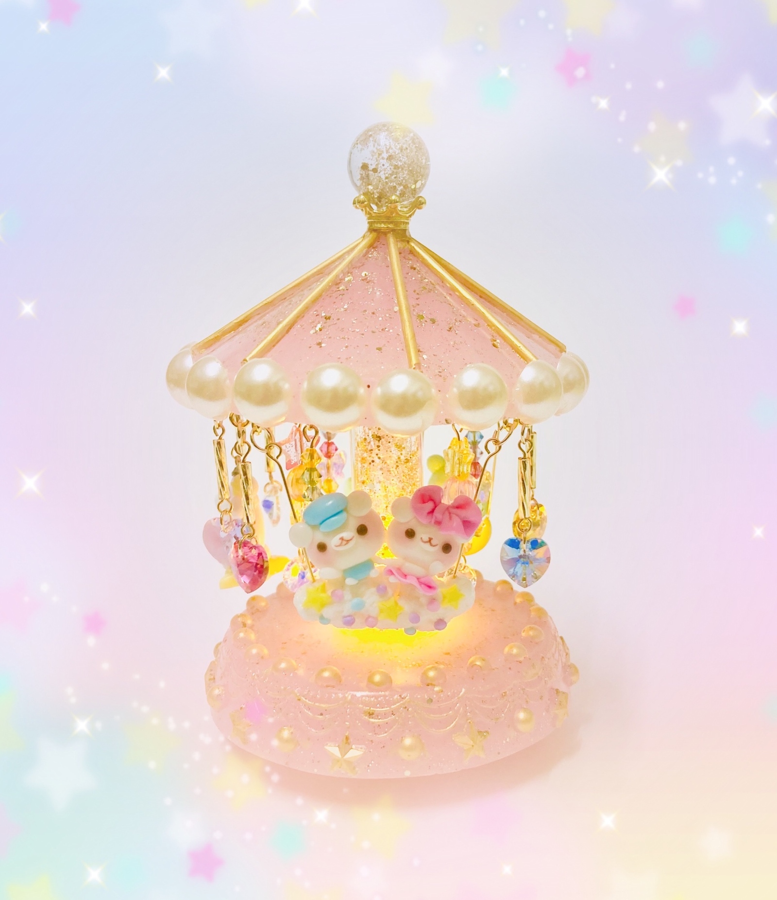 可愛すぎる♡メルヘンgirlyインテリア♡メリーゴーランド♡ユニコーンダイカット ゆめかわいい夢の国ピンクメリーゴーランド（ライト付