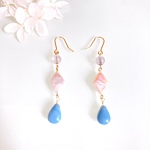 再販＊6月10月誕生石＊淡水パール×ブルーオパール×フローライトの涼しげカラーピアス/イヤリング　k16gp  14kgfも選択可能