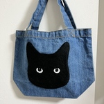 デニムトートバッグ　顔猫
