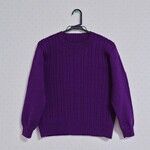 【ご予約品】手作りウール100%ケーブル編みセーター（紫・緑・黄色）
