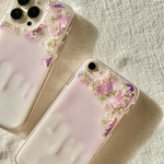 【drip flower】 押し花スマホケース　全機種対応　ソフトケース　手帳型ケース　iPhoneケース　バンパーケース　11 12 13 14 8 SE2 ラベンダー　ピンク　ドリップケーキ