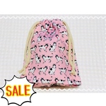 巾着袋 マチ付き☆黒ぶちネコ ピンク