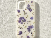 【snow blue】 押し花スマホケース　手帳型ケース　ソフトケース　バンパーケース　android 全機種対応　iPhone 14 13 12  冬　雪　ブルー　青　デルフィニウム　透け感